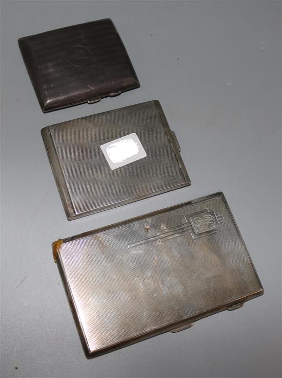 Three silver cigarette cases, gross 13.5 oz.